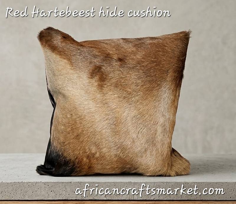 Tanned Red Hartebeest cushion African Hartebeest hide cushion