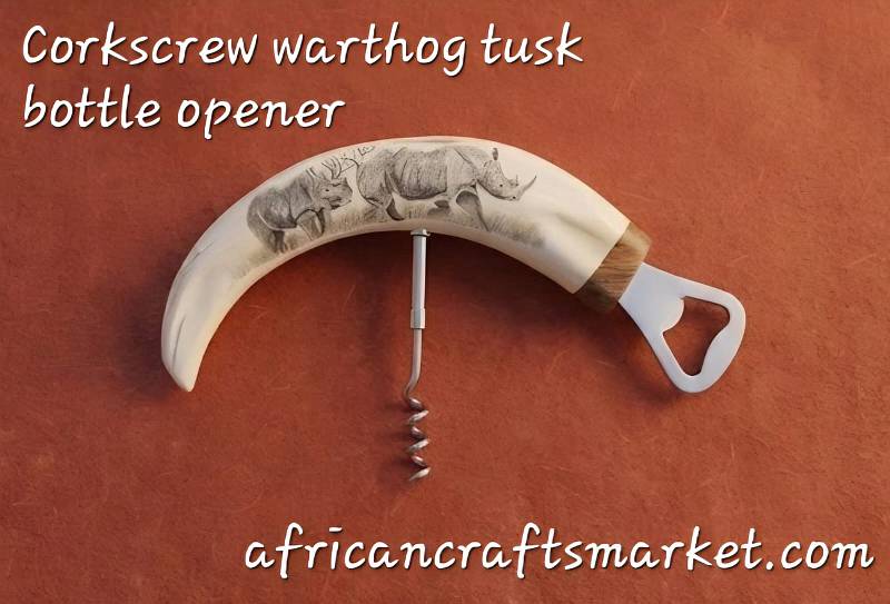 Warthog tusks bottle openers -buffalo Handcrafted genuine warthog tusk bottle opener with integrated corkscrew, premium African wildlife barware