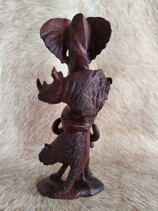 African wooden big 5 animal set