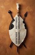 natural hair-on-hide pattern and lacing on a traditional 75cm Zulu warrior shield.